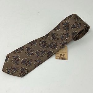 Vintage Pedigree Mens Neck Tie Taupe Red Blue Paisley !00% Italian Silk Made USA